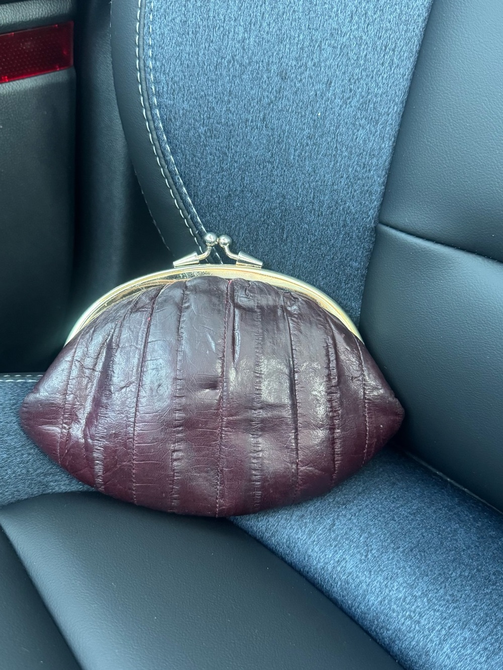 Burgundy Eel Coin Purse Dual Kiss Lock